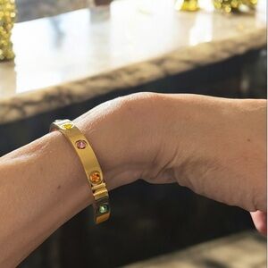 Gold plated multicoloured crystals bangle bracelet